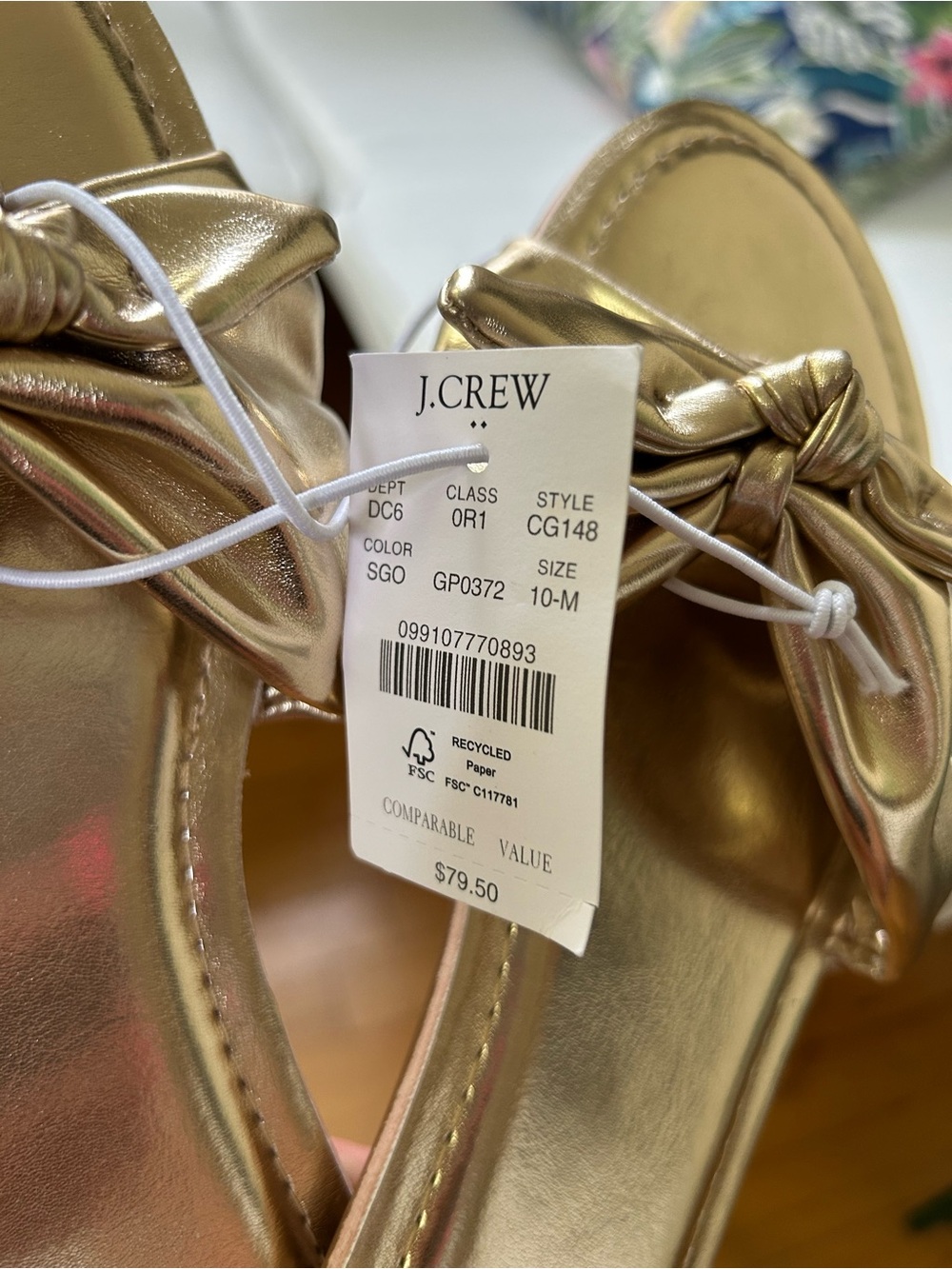 Gold bow flip flops J.Crew NWT - Picture 7 of 8